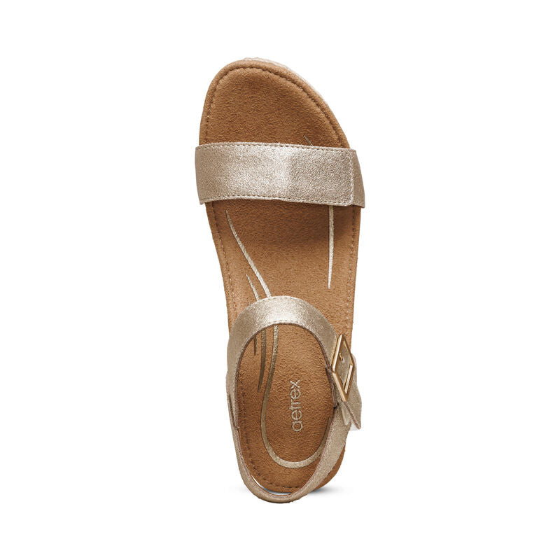 Women's Aetrex Sydney Quarter Strap Espadrille Wedge Color: Champagne 5