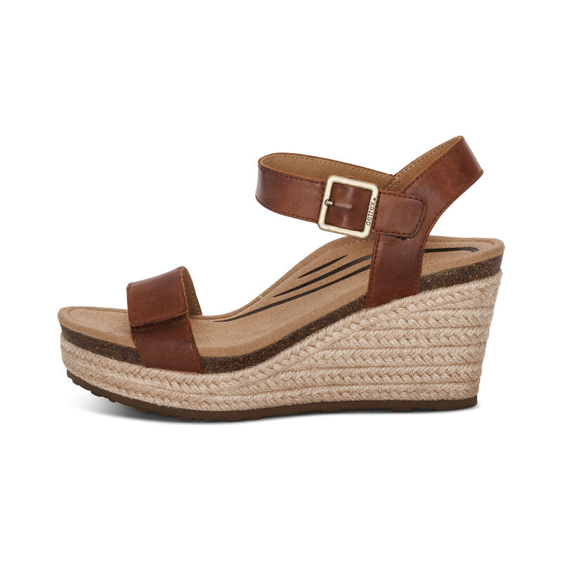 Women's Aetrex Sydney Quarter Strap Espadrille Wedge Color: Walnut 5