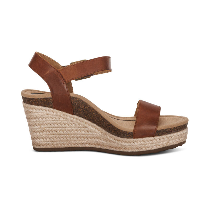 Women's Aetrex Sydney Quarter Strap Espadrille Wedge Color: Walnut 2