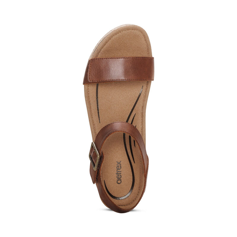Women's Aetrex Sydney Quarter Strap Espadrille Wedge Color: Walnut 4