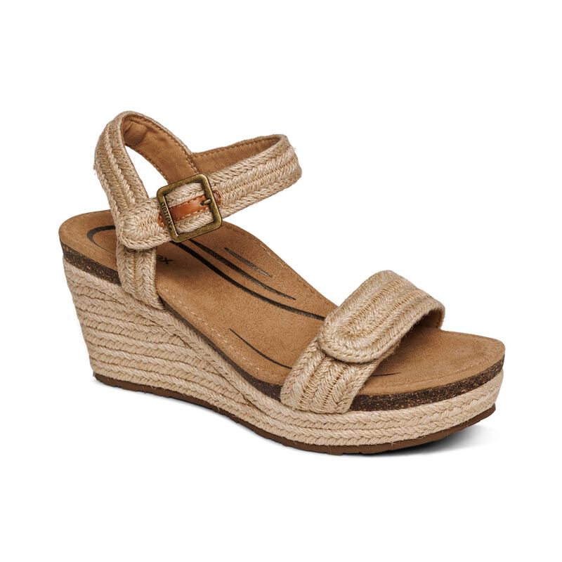 Women's Aetrex Sydney Quarter Strap Espadrille Wedge 2
