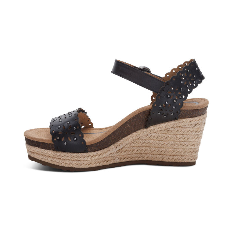 Women's Aetrex Sydney Quarter Strap Espadrille Wedge 10