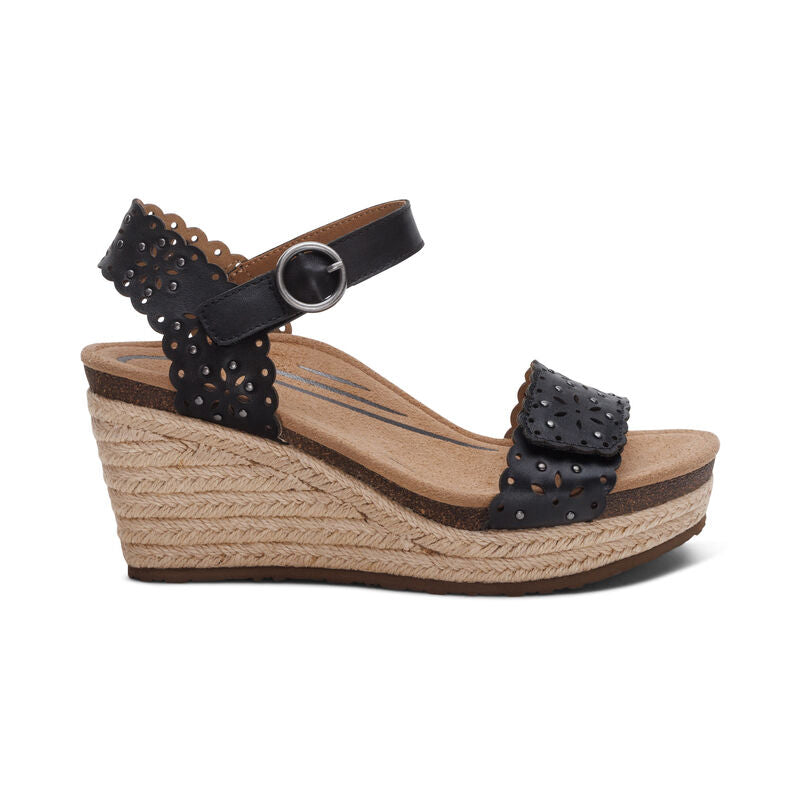 Women's Aetrex Sydney Quarter Strap Espadrille Wedge 8