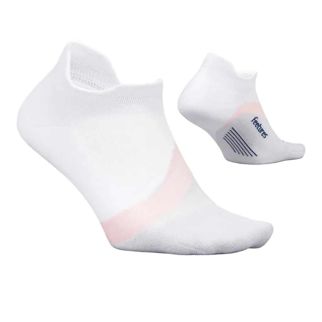 White ankle socks with pink accents on a white background