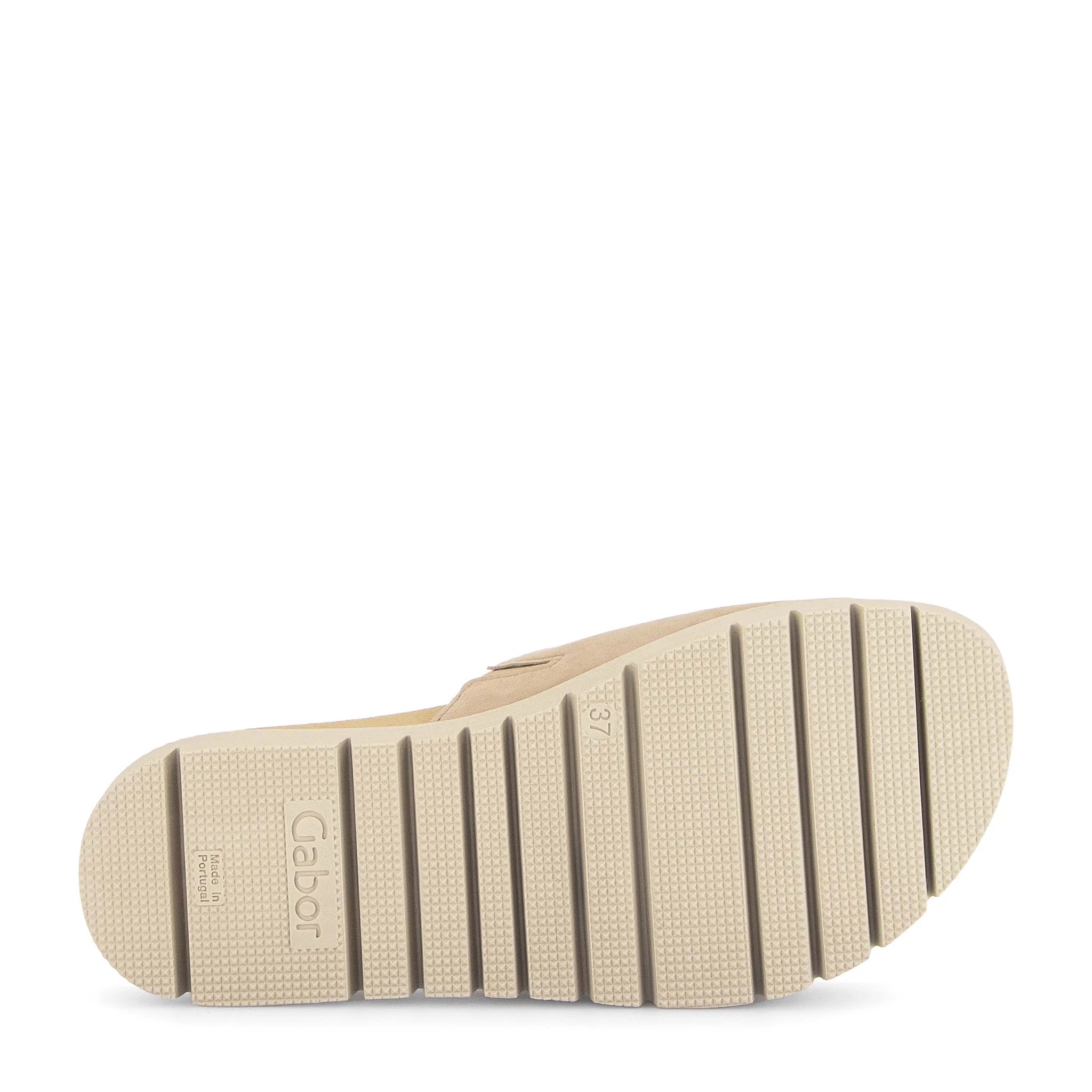 Beige shoe sole with 'Gabor' branding on a white background