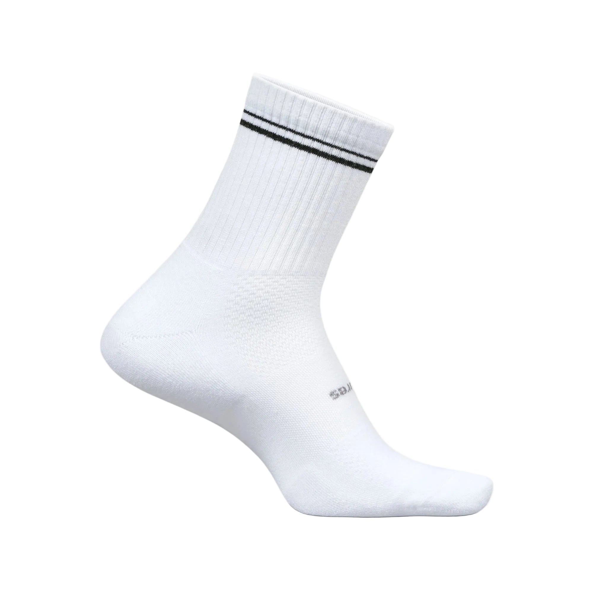White sock with black stripes on a beige background