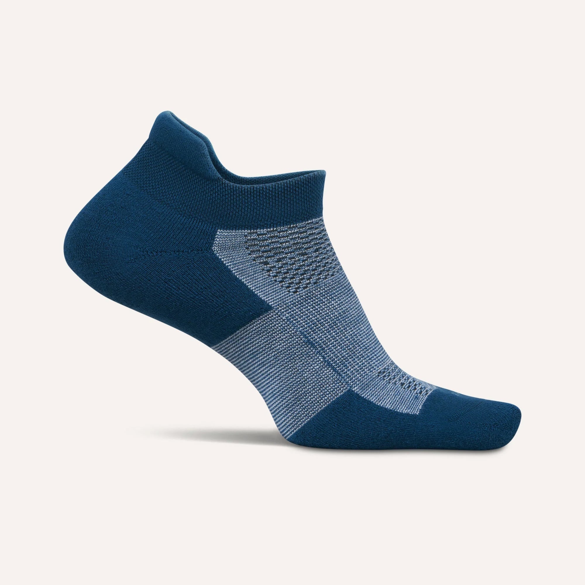 Blue ankle sock on a light gray background