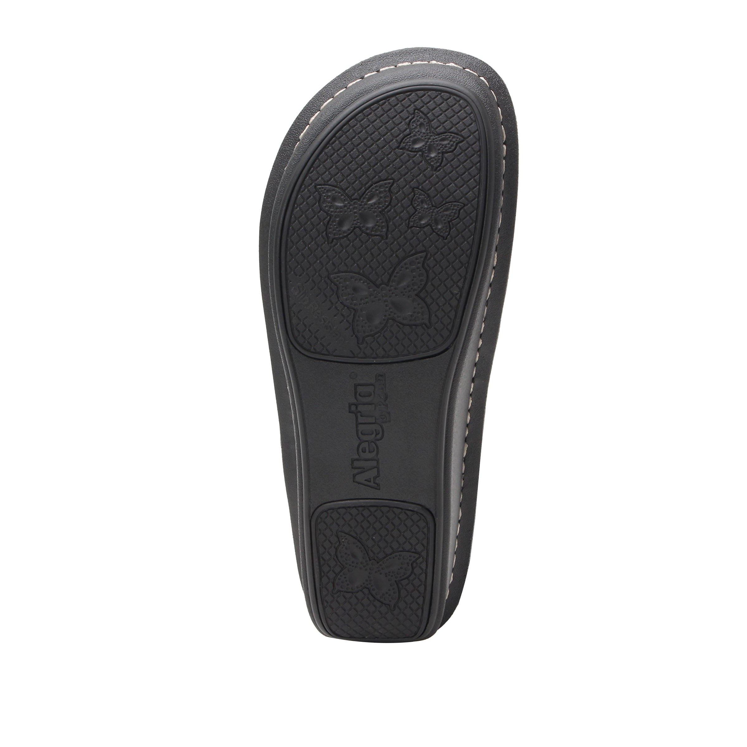 Black insole with butterfly design and 'Alegria' branding on a white background