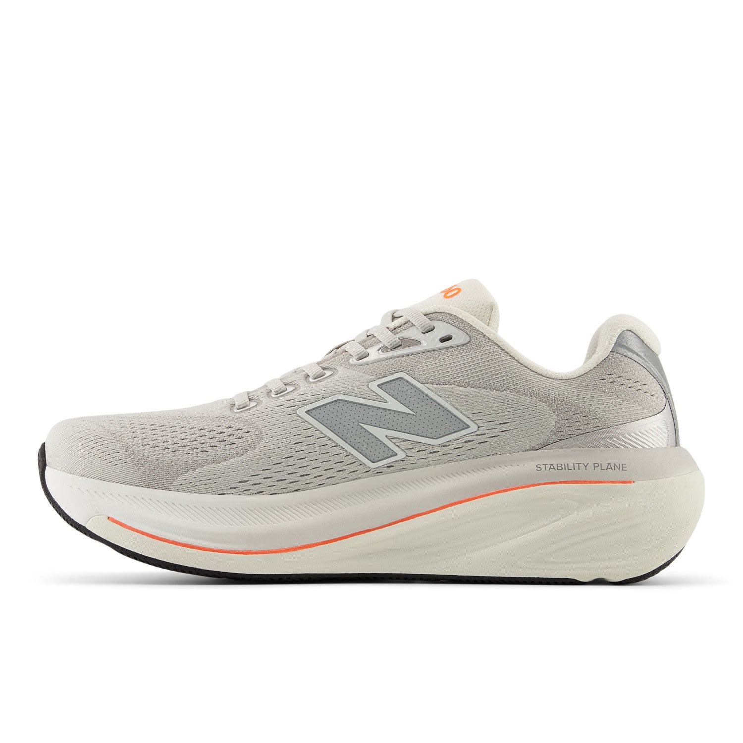 Gray running shoe with New Balance logo on a white background