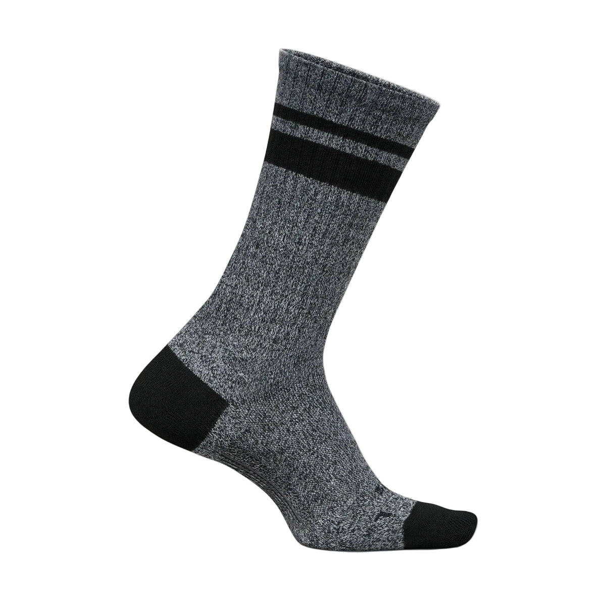 Gray sock with black accents on a white background