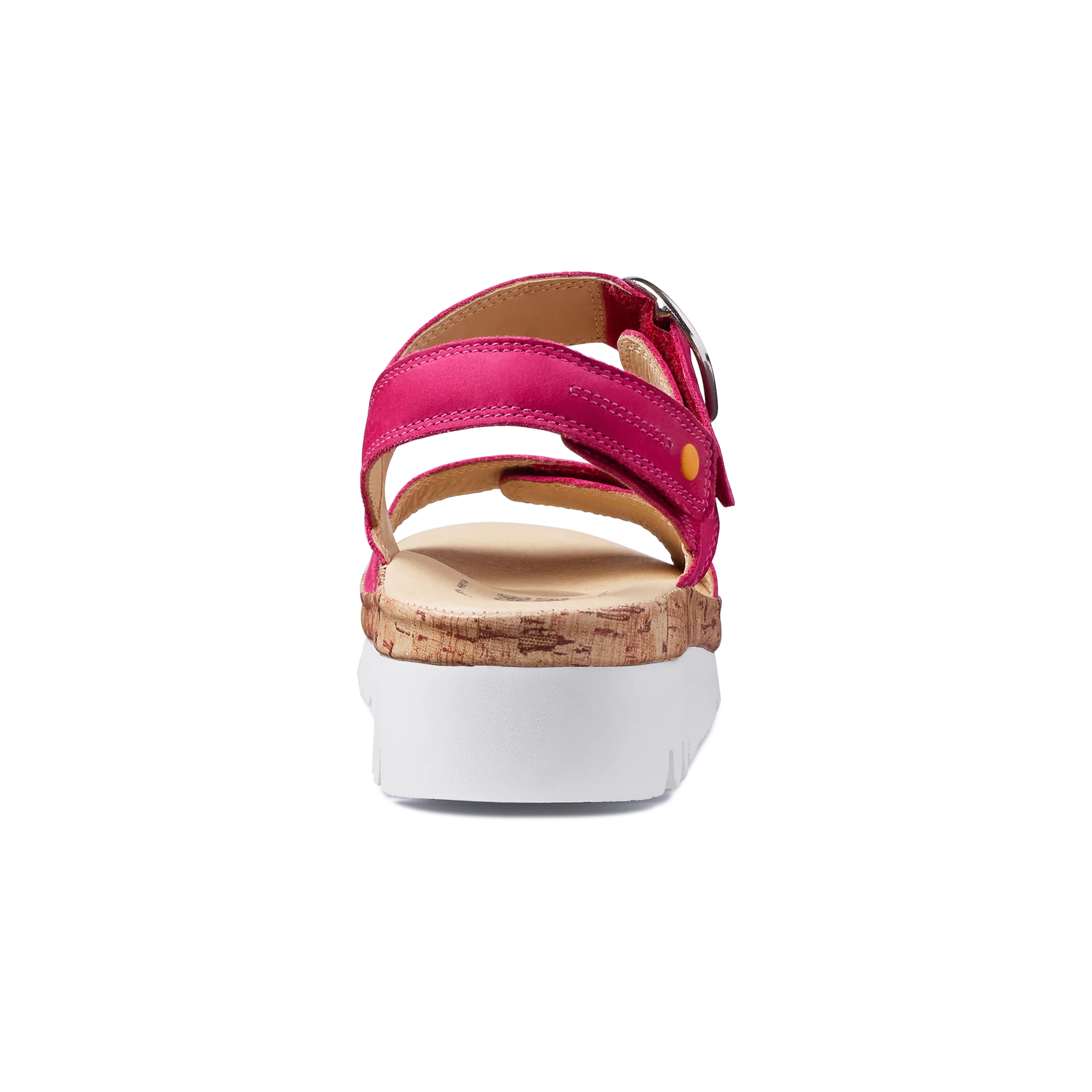 Pink sandal with cork sole on a white background