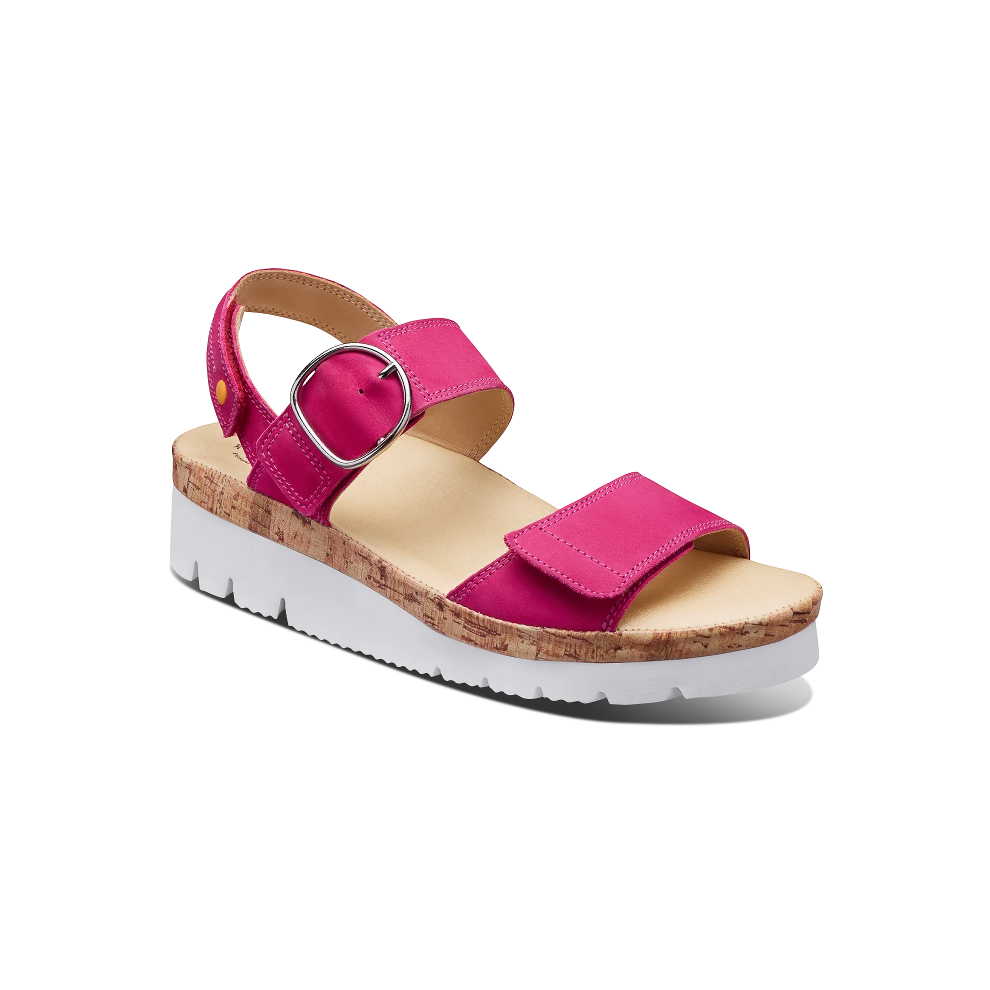 Pink sandal with a white sole on a white background