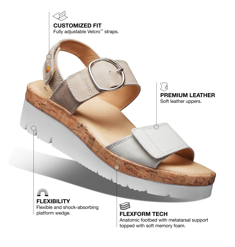 Sandal with features highlighted on a white background