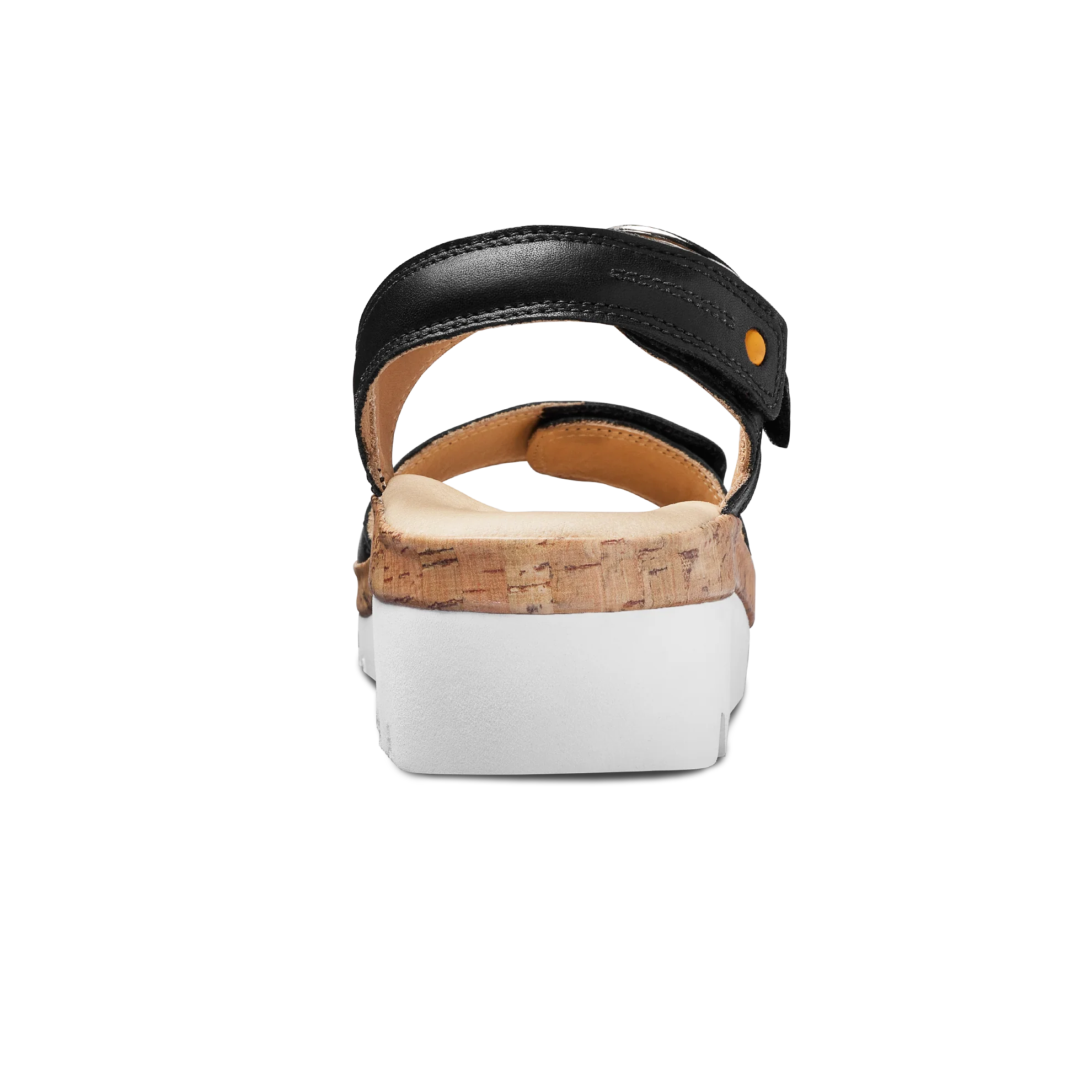 Black sandal with cork sole on a white background