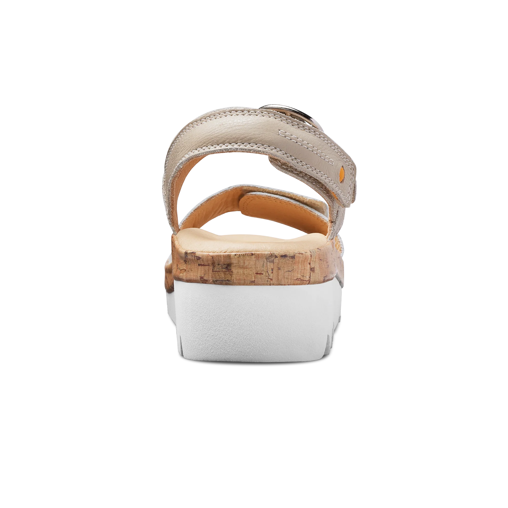 Beige sandal with cork sole on a white background