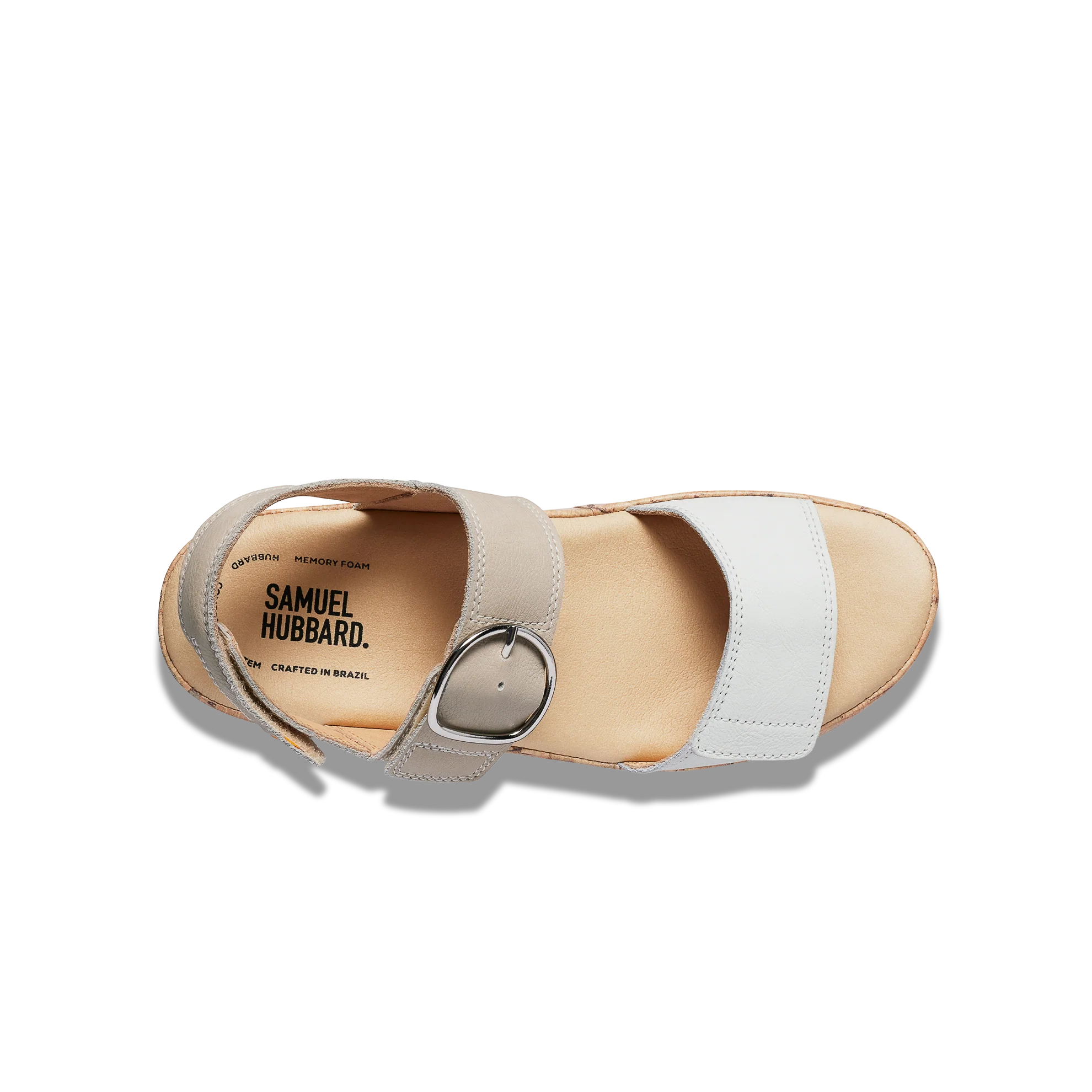 Beige sandal with white strap on a white background