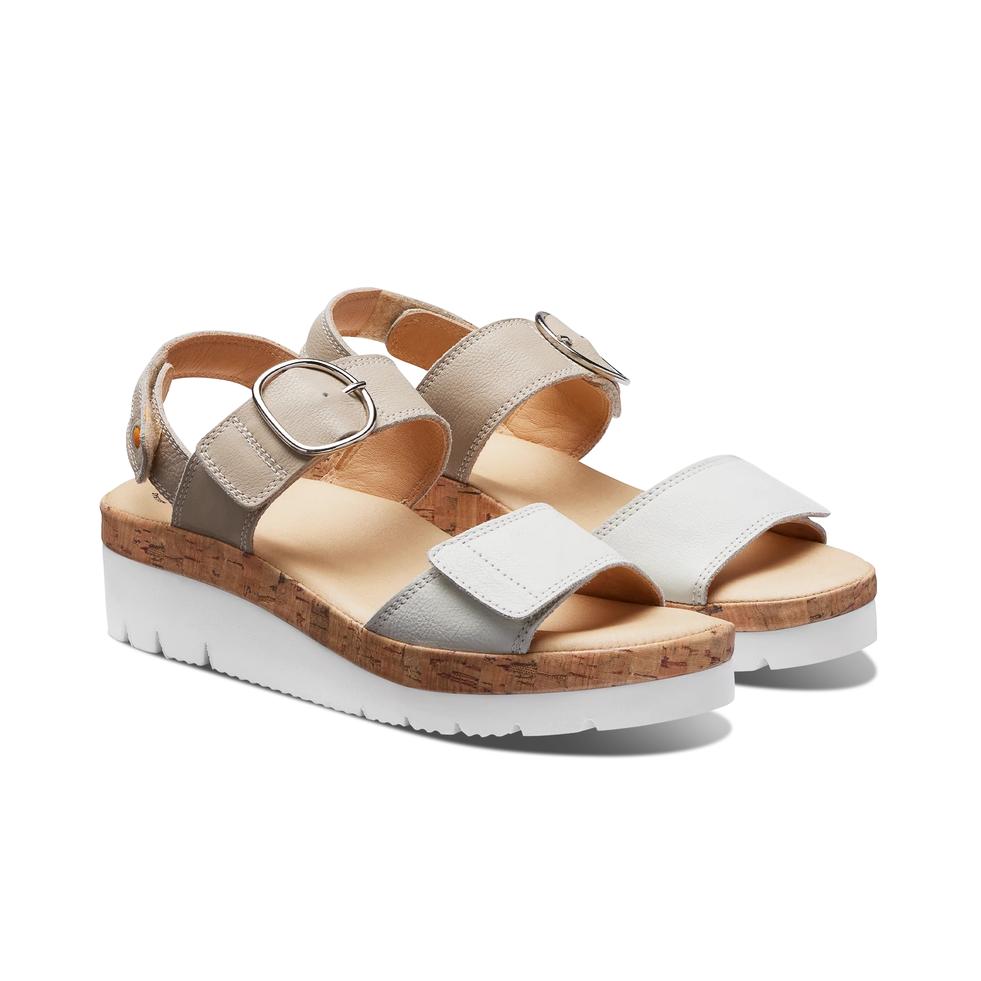 Pair of sandals with cork platform on a white background