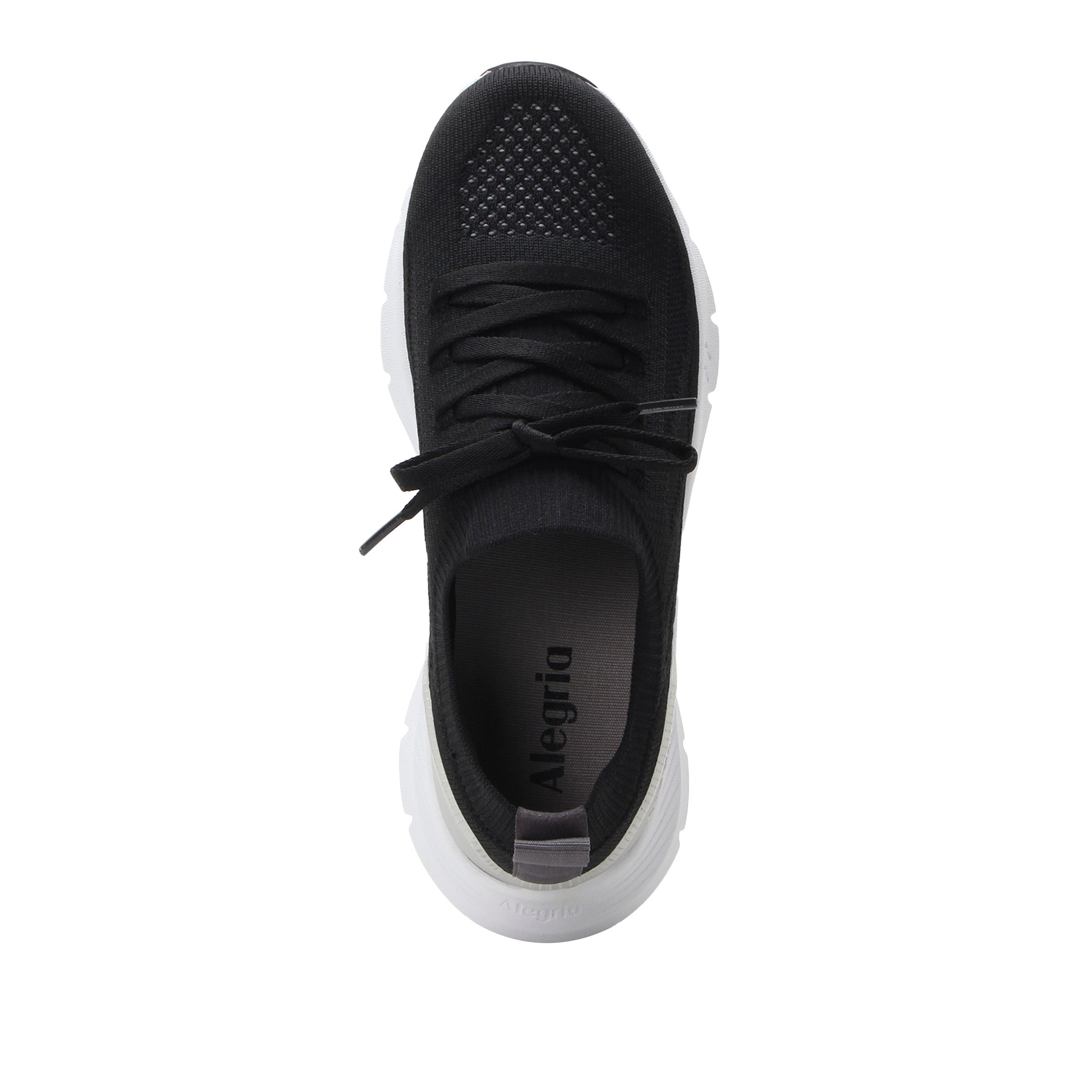 Black sneaker with white sole on a white background