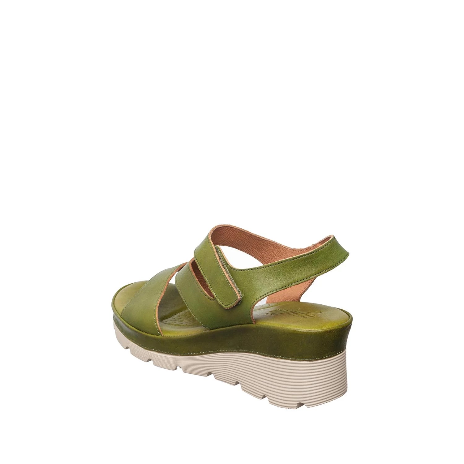 Green sandal with a platform sole on a white background