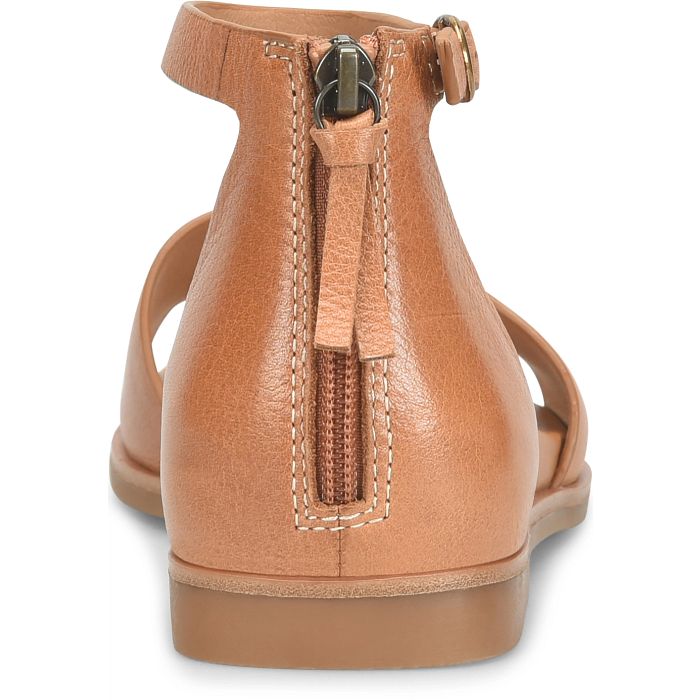 Tan sandal with a zipper on a white background
