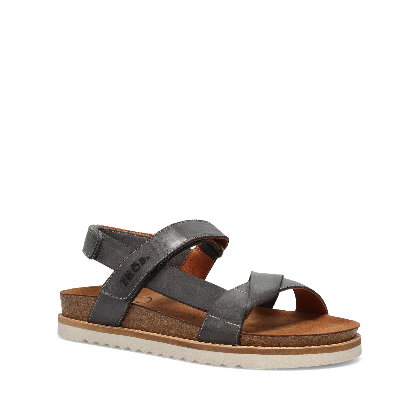 Gray sandal with brown sole on a white background