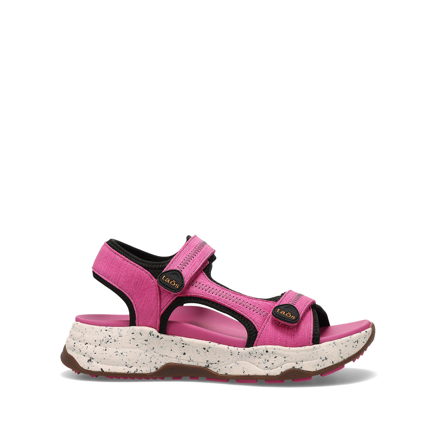 Pink sandal with a white sole on a white background