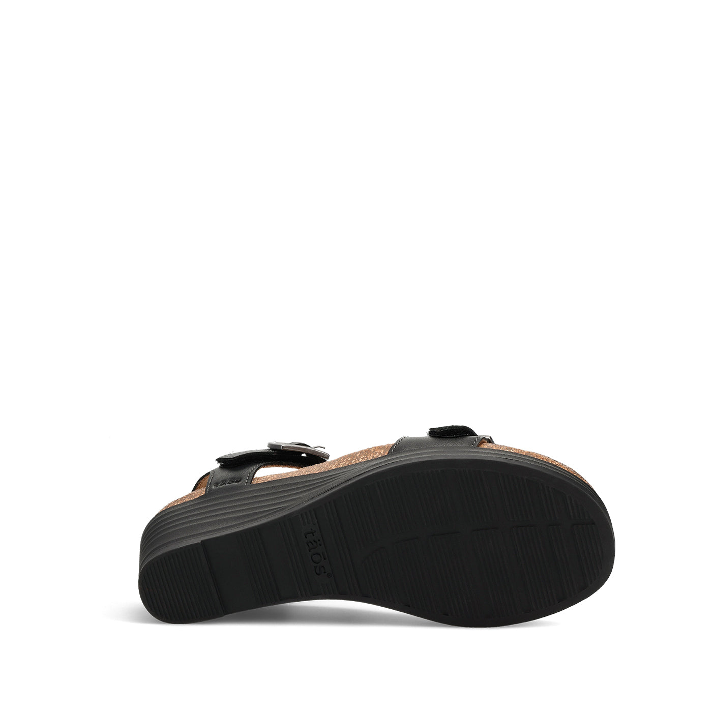Black sandal with a strap on a white background