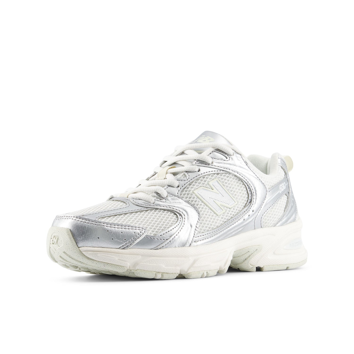 Silver athletic shoe on a white background
