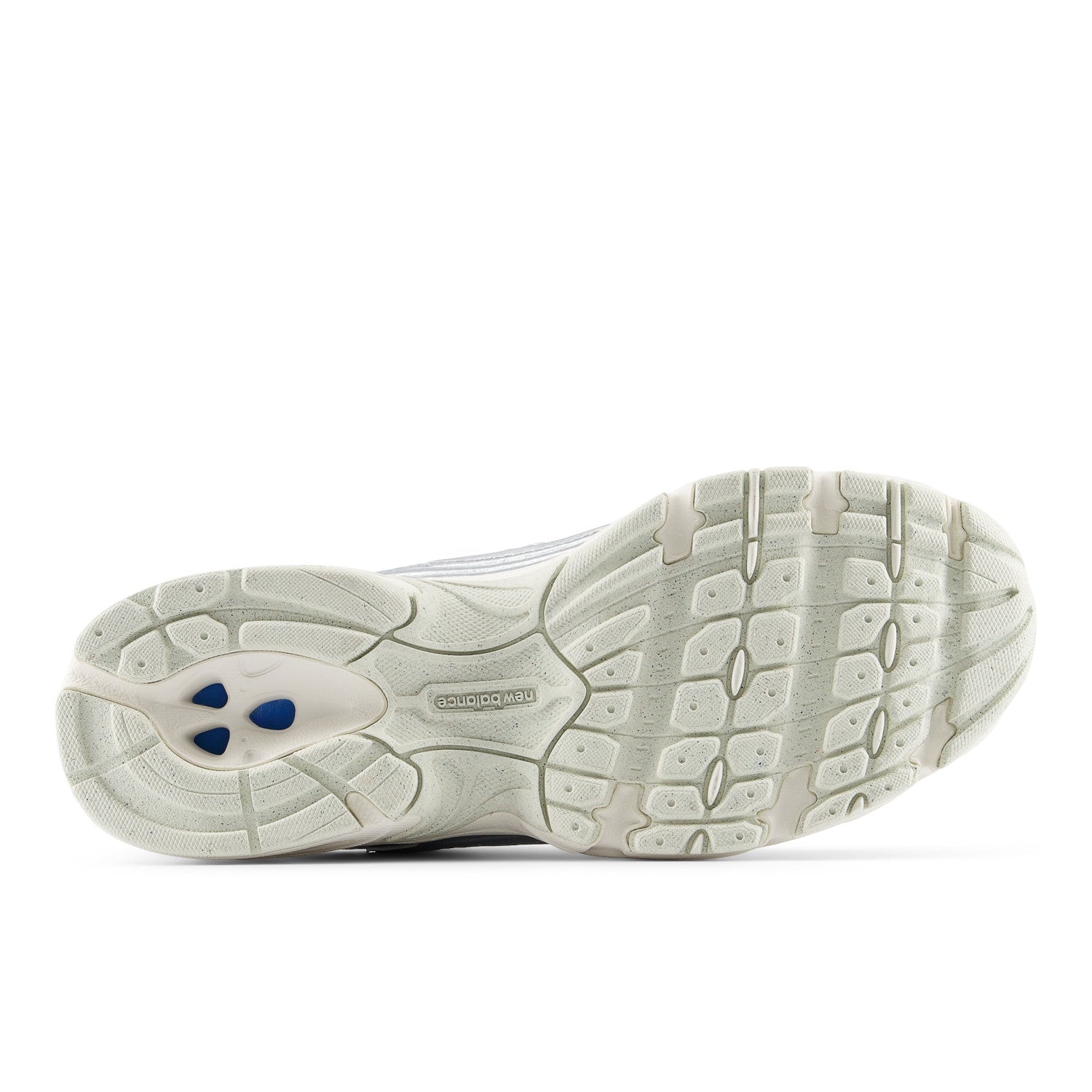 White athletic shoe sole with tread pattern on a white background