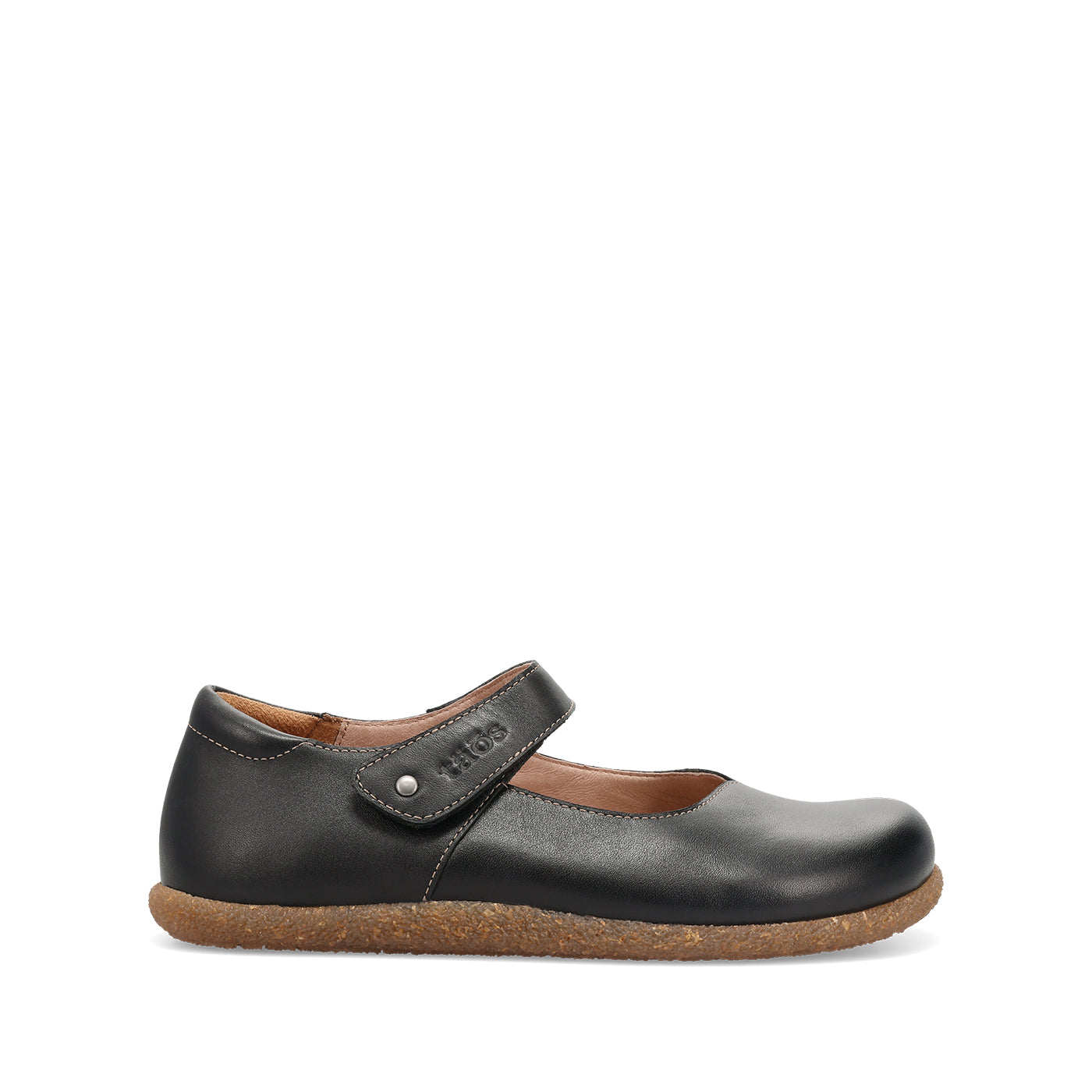 Black shoe with a strap on a white background