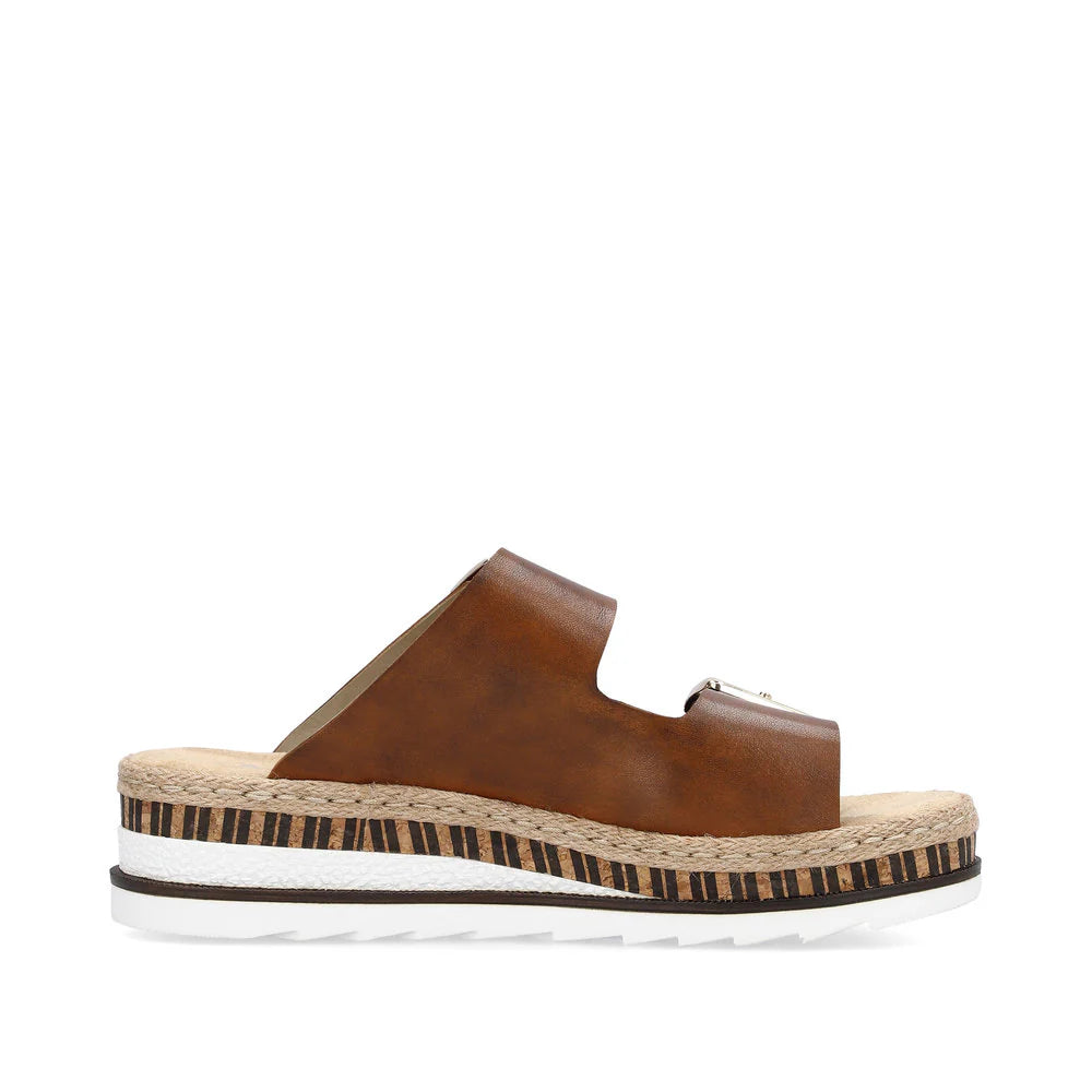 Brown sandal with a white sole on a white background