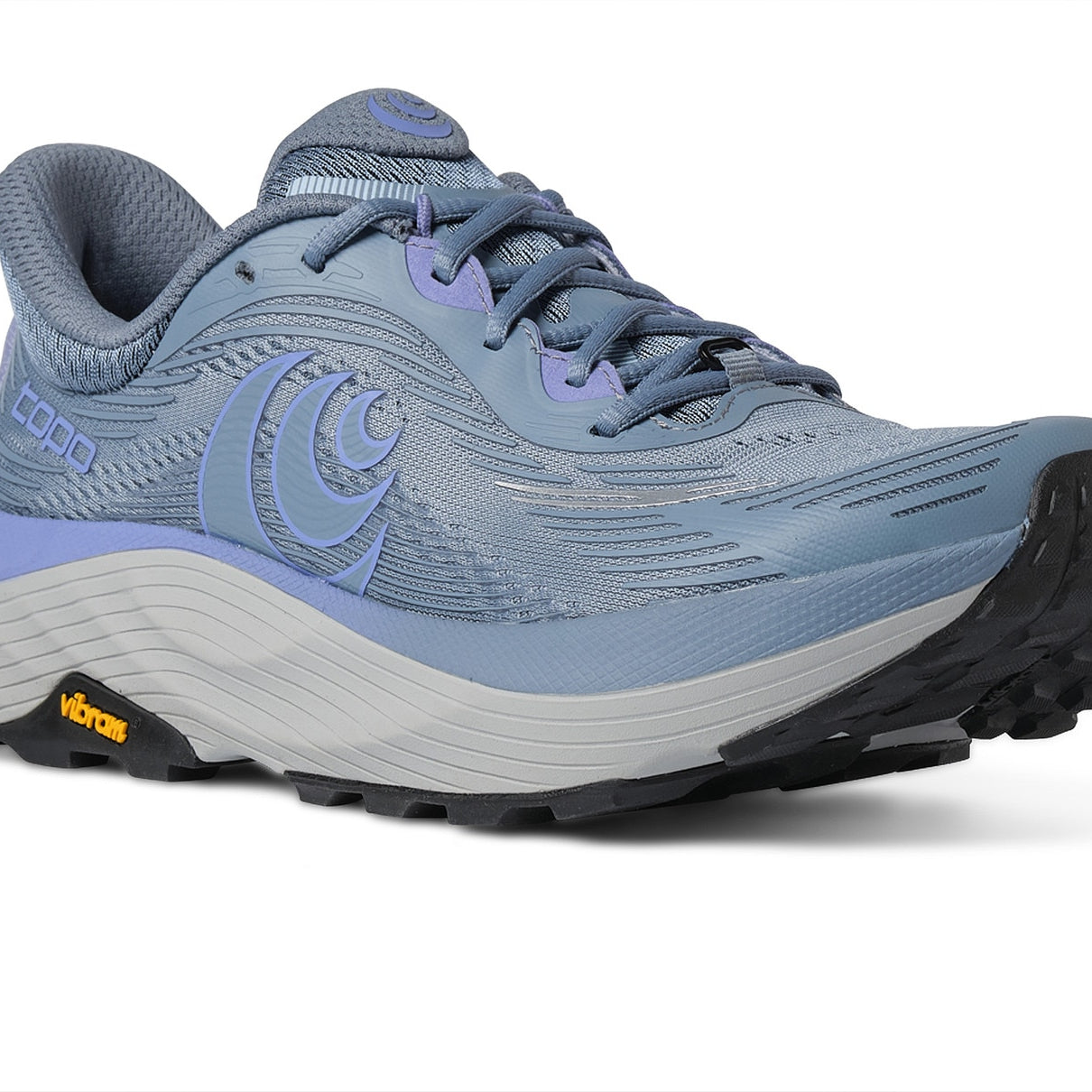 Blue running shoe with a visible brand logo on a white background