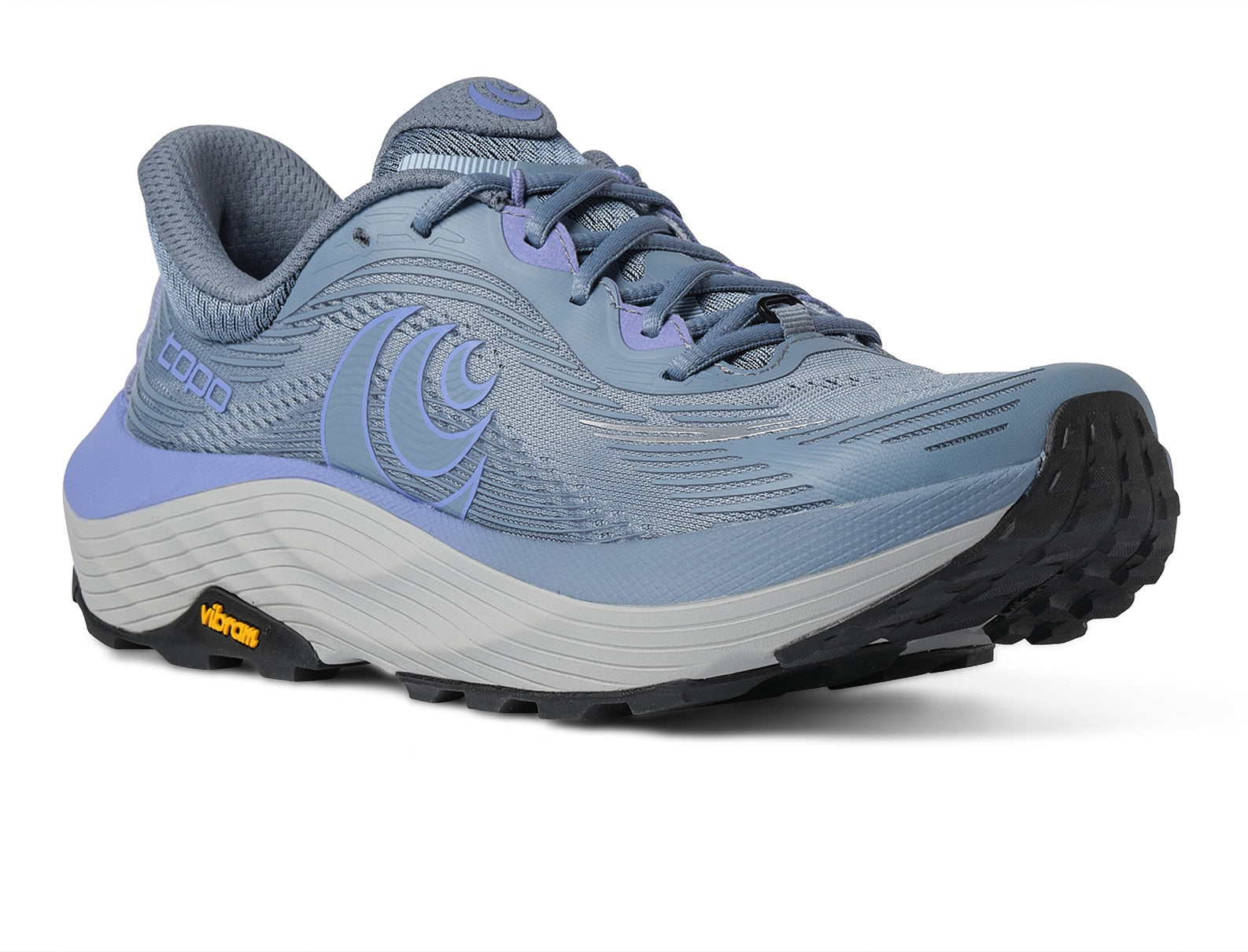 Blue running shoe with a visible brand logo on a white background