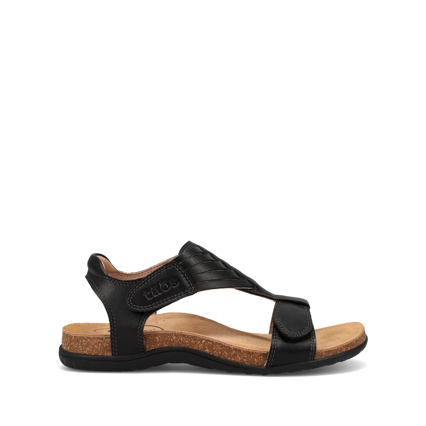 Black sandal with a cork sole on a white background