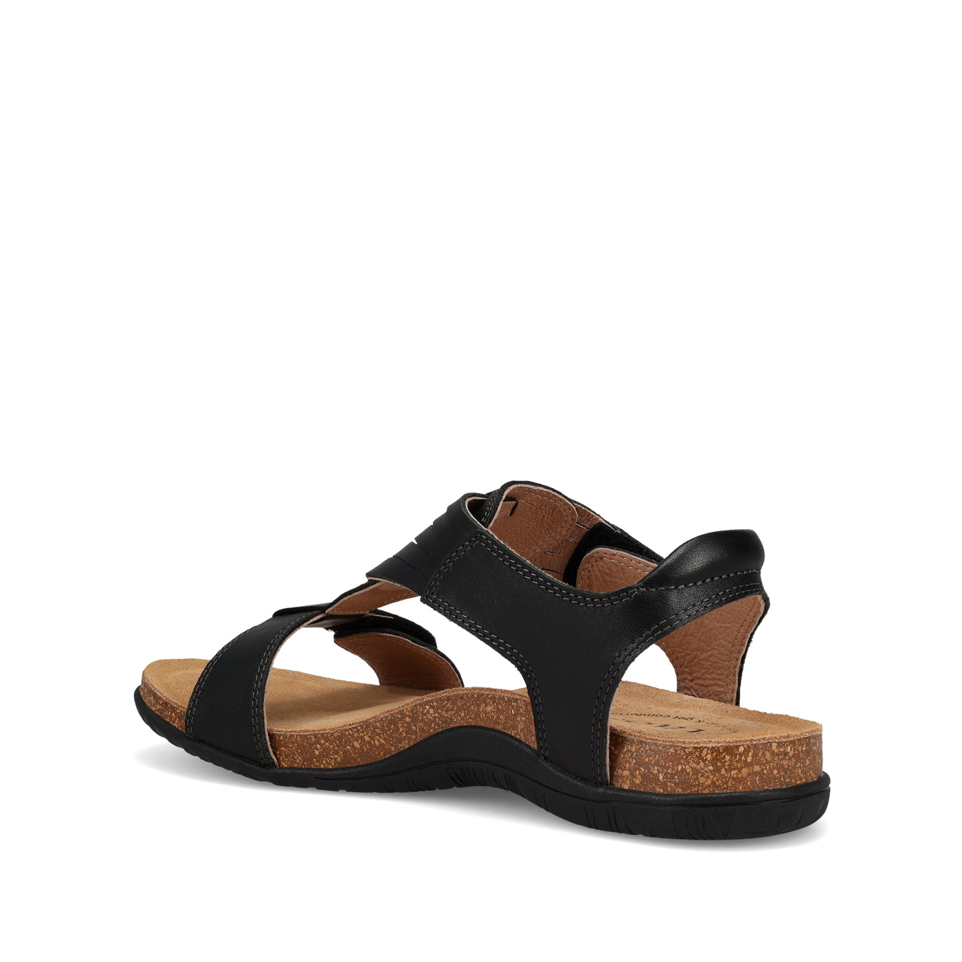 Black sandal with cork sole on a white background