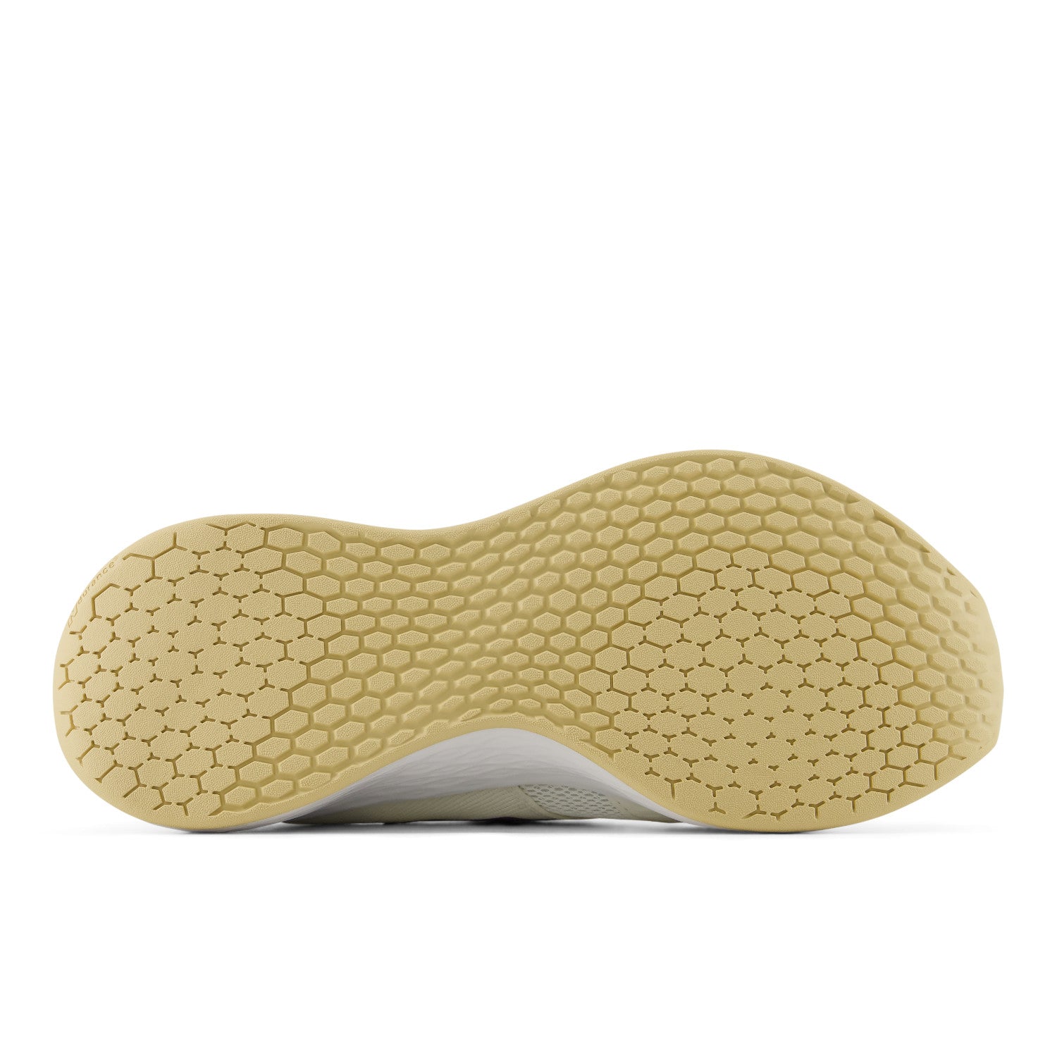 Close-up of a shoe sole with a honeycomb pattern on a white background