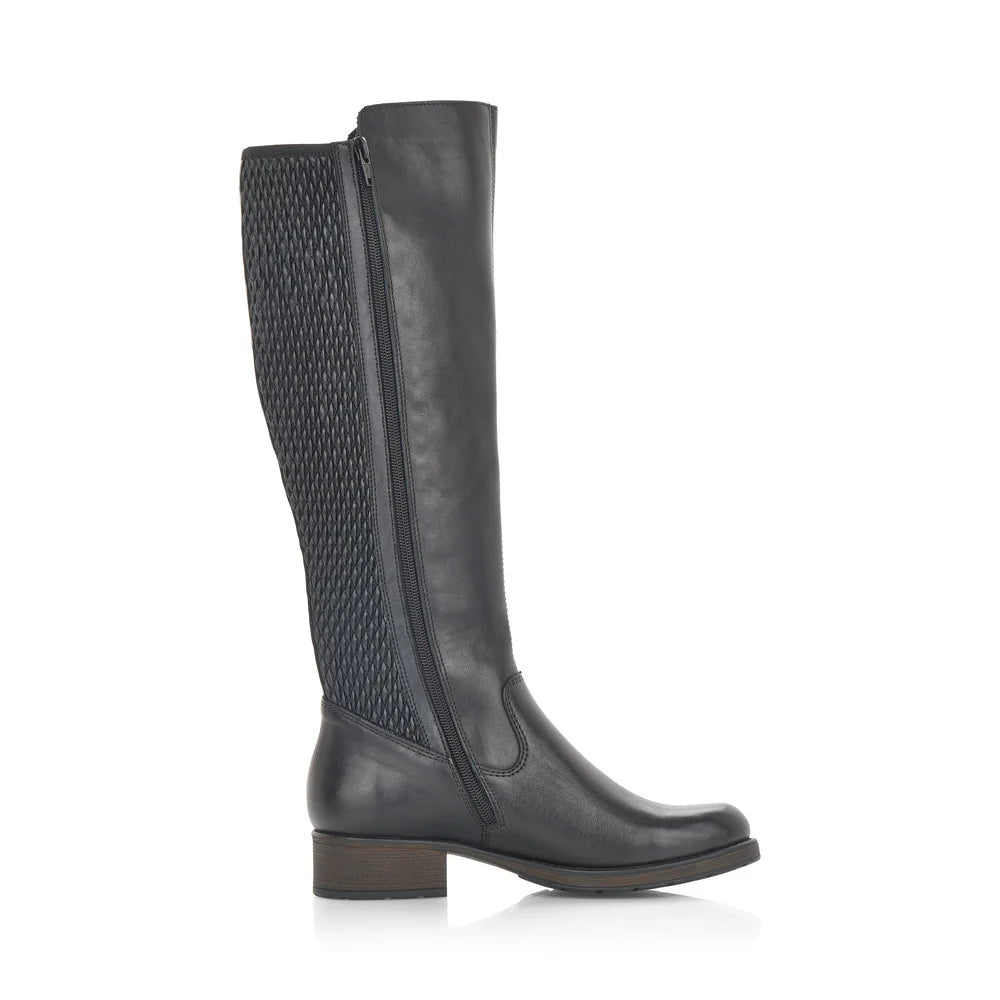 Black knee-high boot on a white background