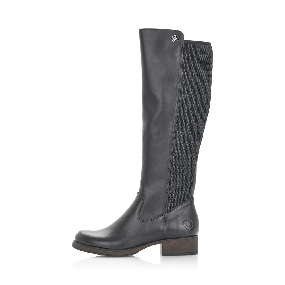Black knee-high boot on a white background