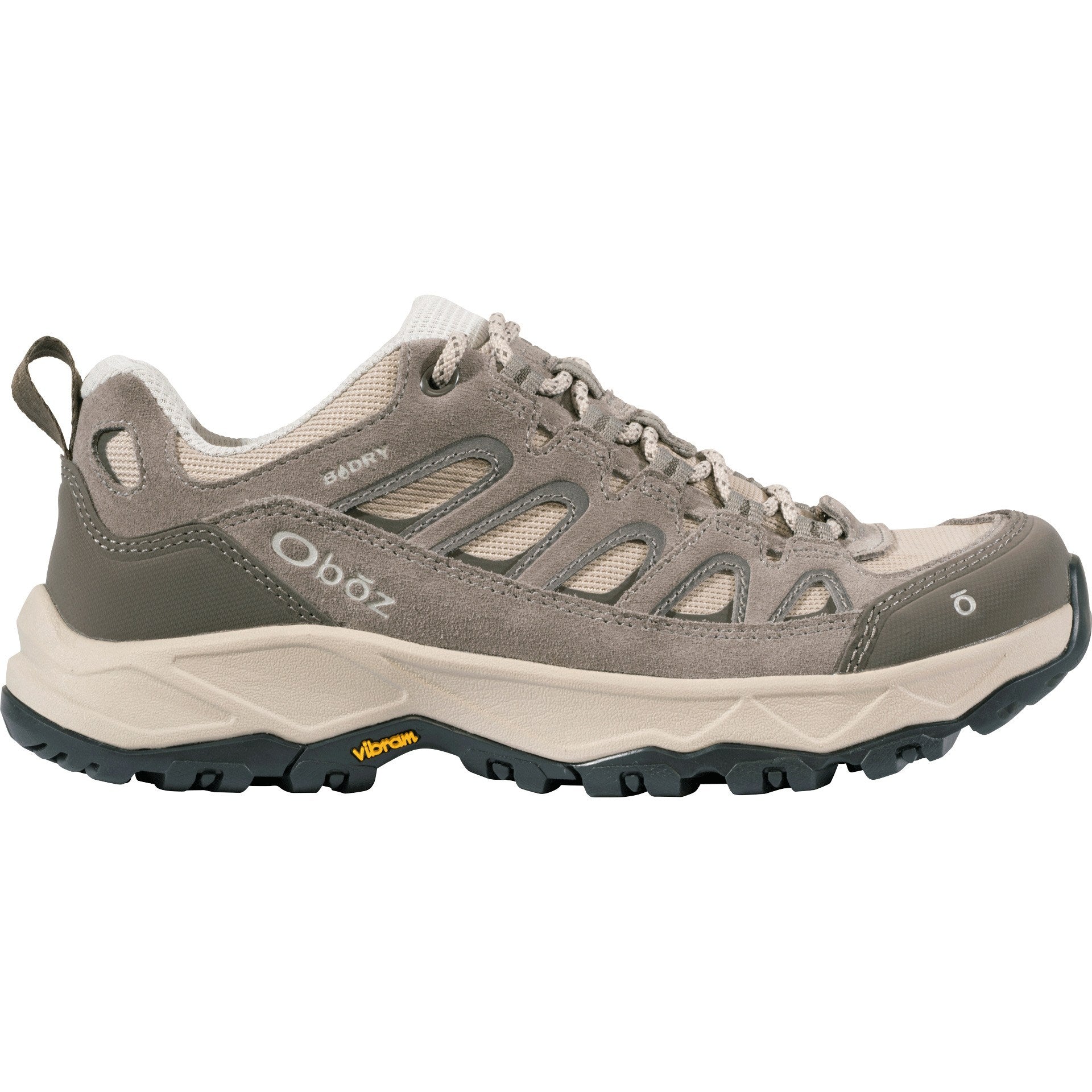 Gray hiking shoe with brand logo on a white background