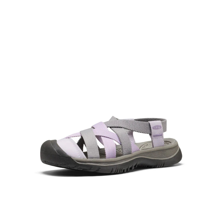 Gray and purple sandal on a white background