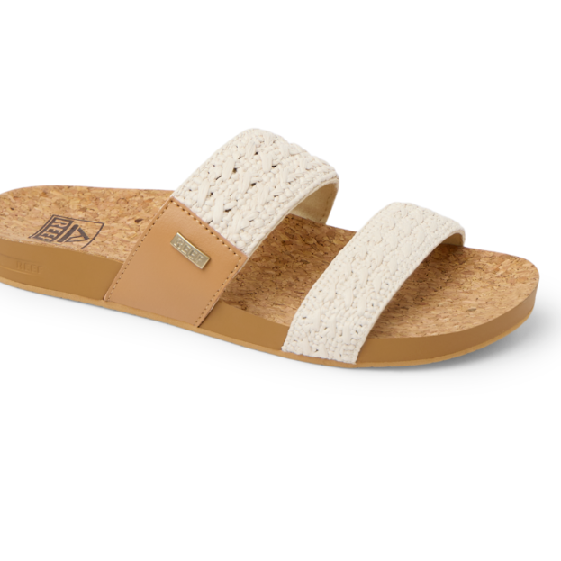 Beige sandal with cork sole on a white background