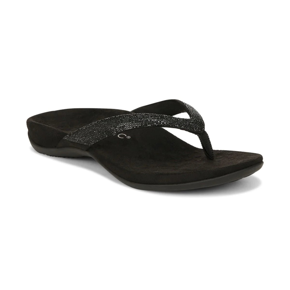Women's Vionic Dillon Shine Toe Post Sandal Color: Black 1