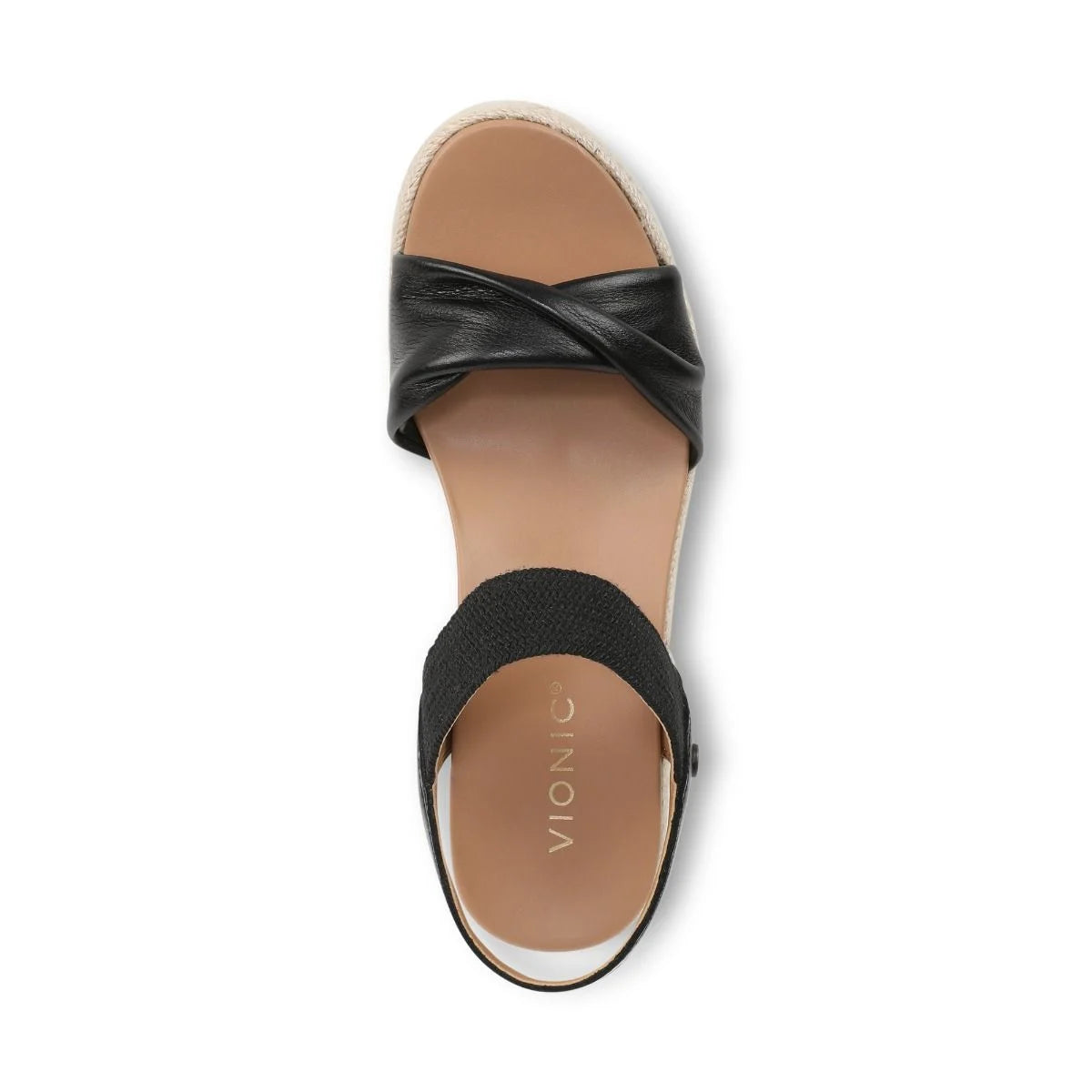 Black sandal with criss-cross strap design on a white background