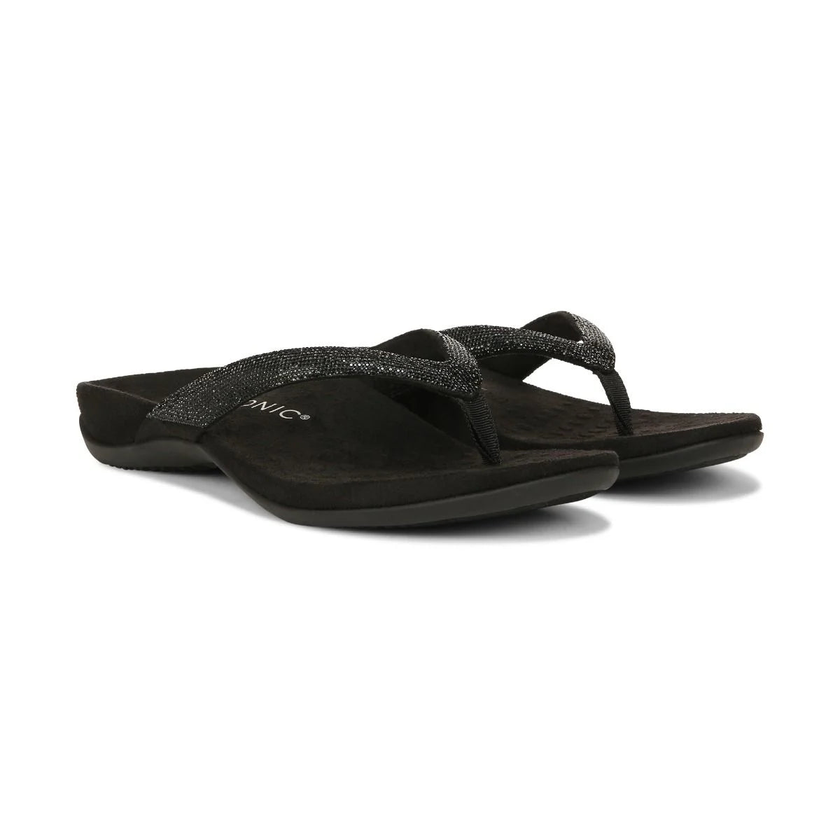 Women's Vionic Dillon Shine Toe Post Sandal Color: Black 5