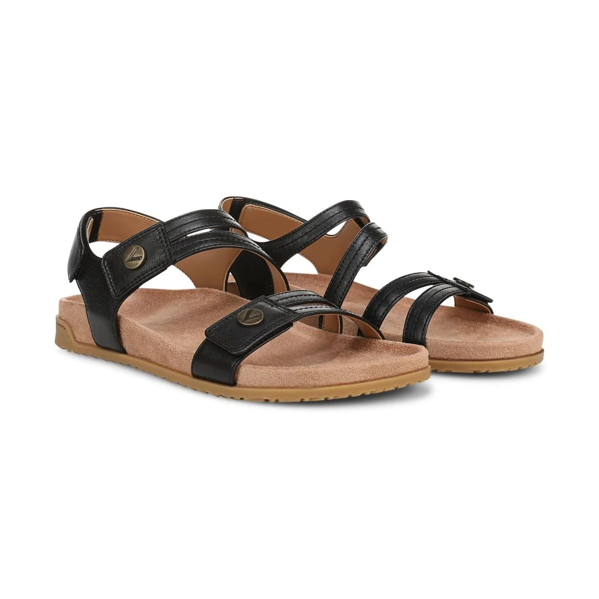 Black and brown sandals on a white background