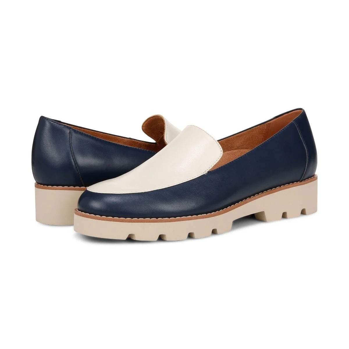 Women's Vionic Kensley Loafer Color: Navy Cream Leather 4