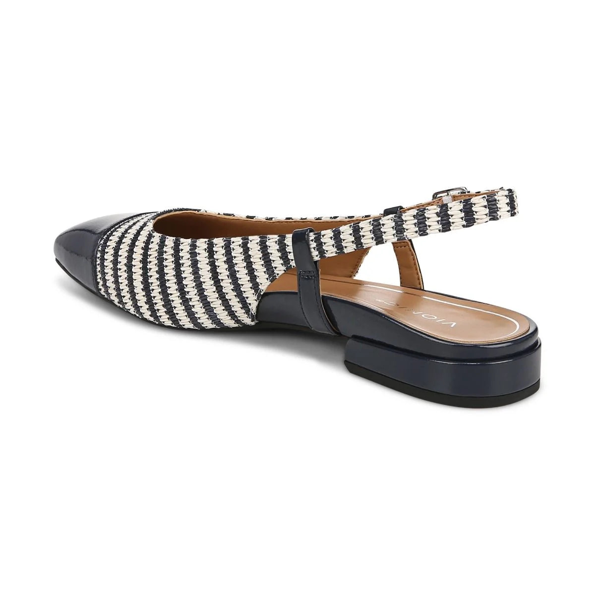 Women's Vionic Petaluma Slingback Flat Color: Navy Striped Raffia 6