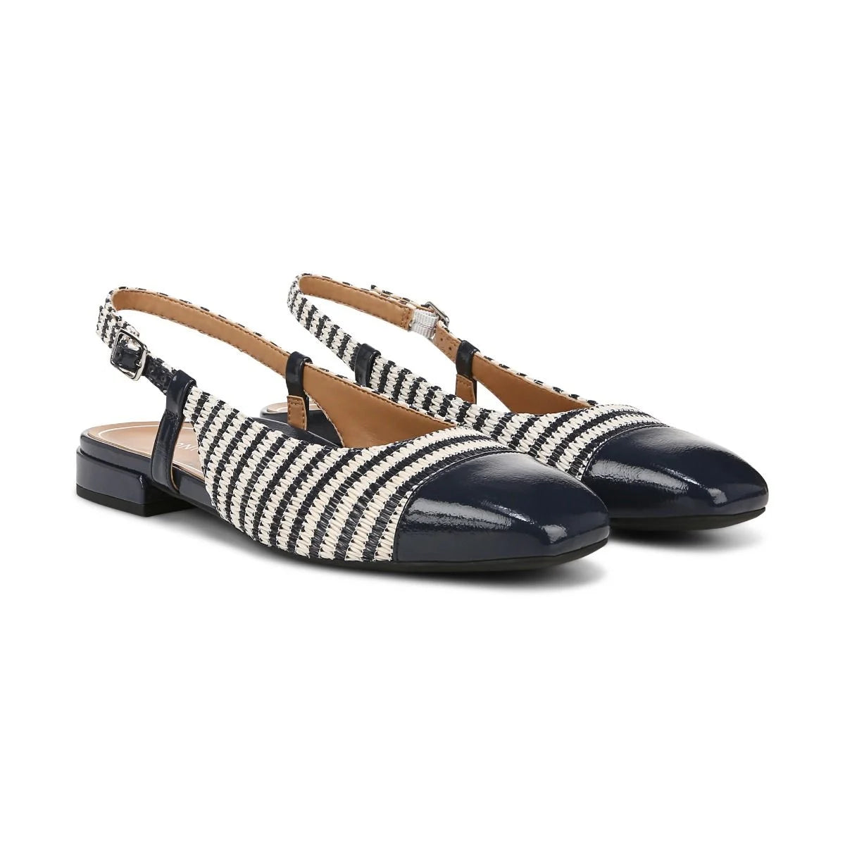 Women's Vionic Petaluma Slingback Flat Color: Navy Striped Raffia 5