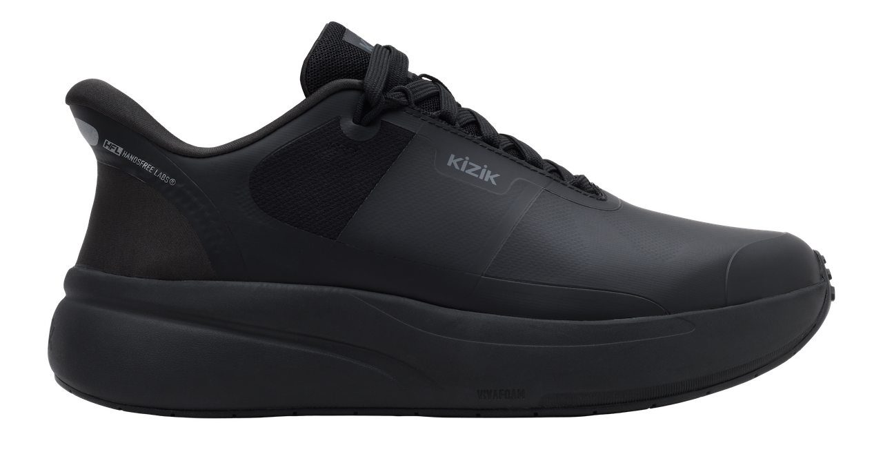 Black athletic shoe on a white background