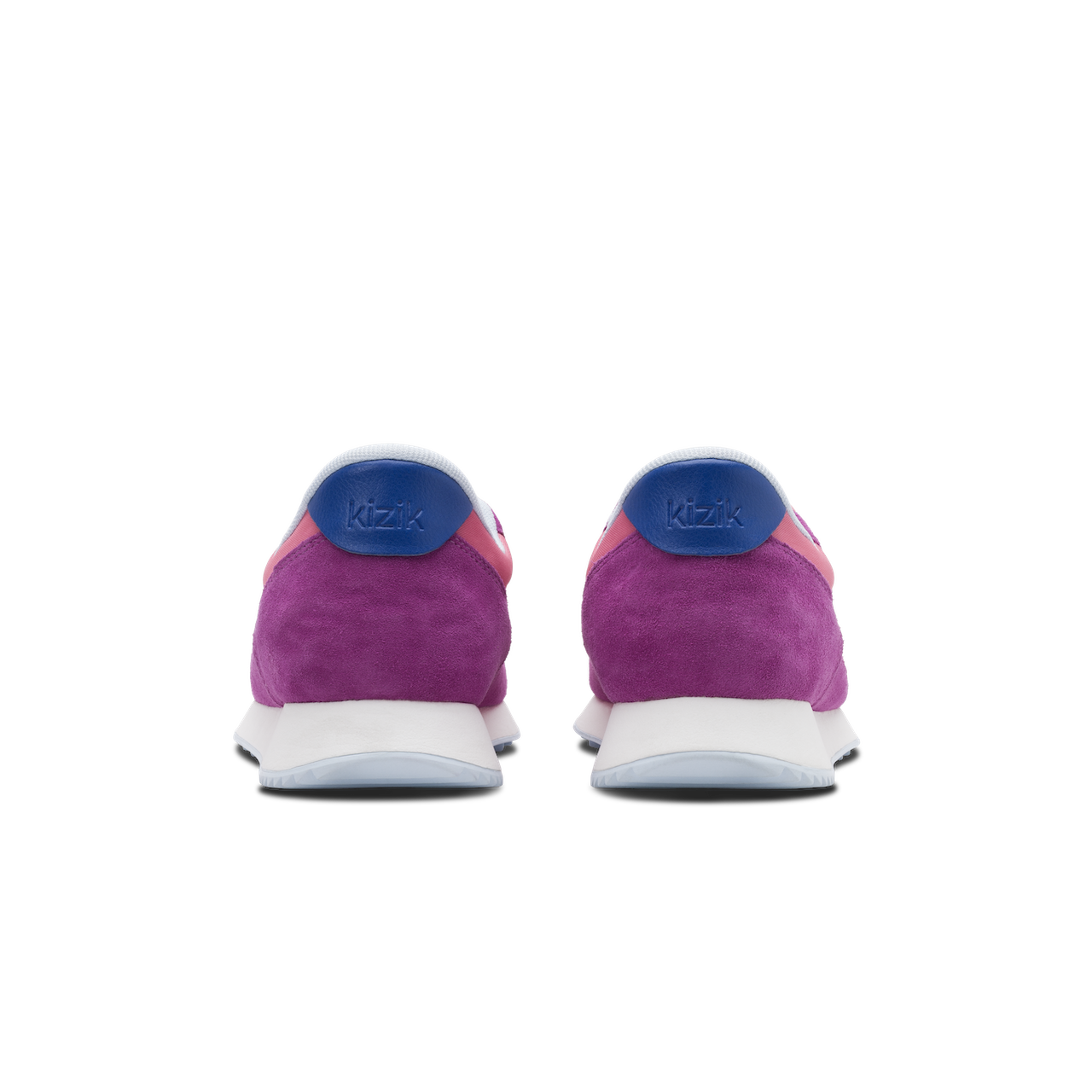 Purple and pink sneakers with blue accents on a white background